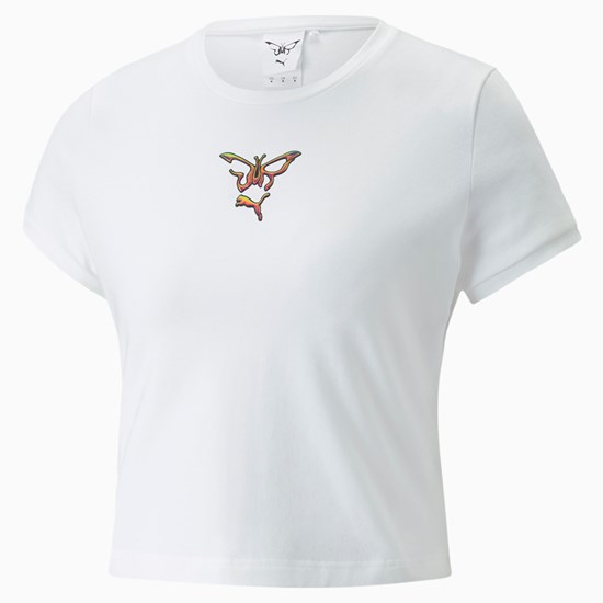 White Puma PUMA x DUA LIPA Slim Women's Tee | 8710YXUHT