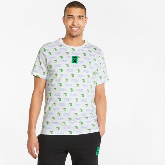 White Puma PUMA x MINECRAFT Printed Men's Tee | 7298XSGOC