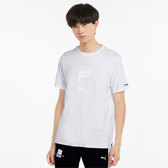 White Puma Porsche Design Graphic Men's Tee | 4319OELSZ