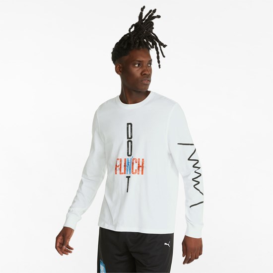 White Puma Qualifier Long Sleeve Basketball Men's Tee | 7541YDSCT