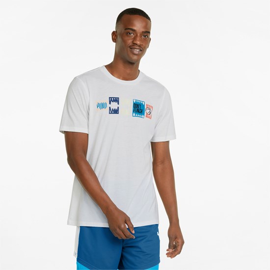 White / Sailing Blue Puma All Tournament Basketball Men's Tee | 7326IUCOM