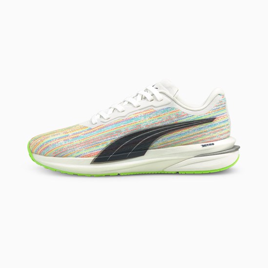 White / Spellbound / Green Glare Puma Velocity Nitro Spectra Running Women's Sneakers | 1875KLIRD