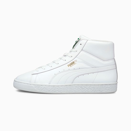 White / White Puma Basket Mid XXI Men's Sneakers | 6098AQUMH