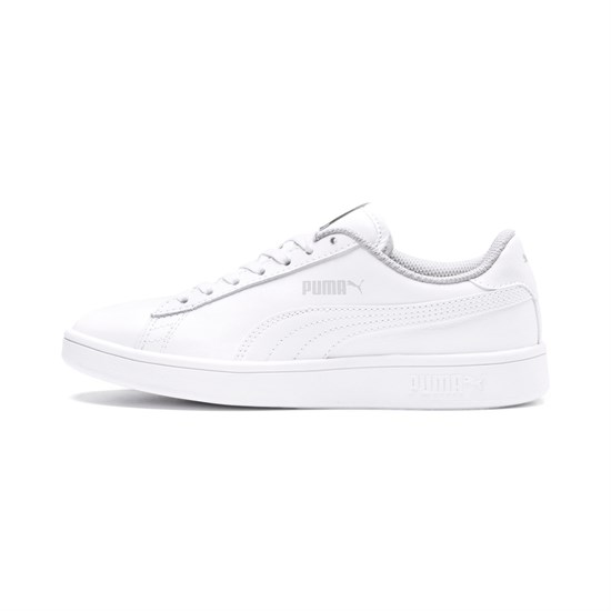 White / White Puma PUMA Smash v2 Leather JR Girls' Basketball Shoes | 4059MSNPV